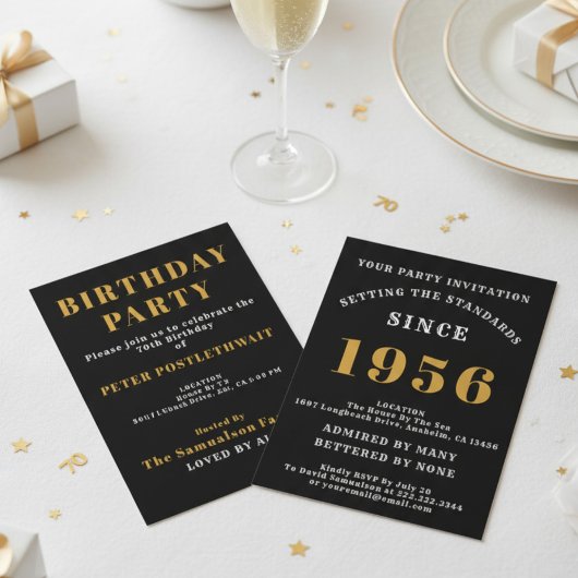 Invitation 70th Birthday Add Name Year Black Gold For Him