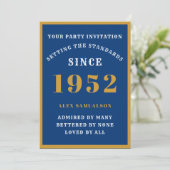Invitation 70th Birthday Ajouter le nom 1952 Elegant Chic Blu (Debout devant)