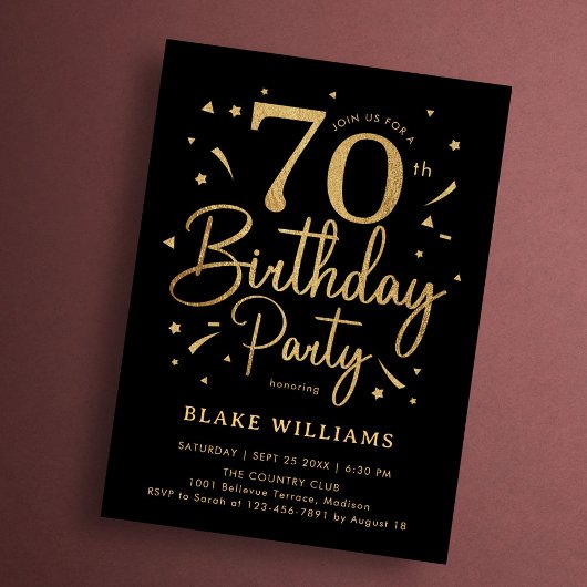 Invitation 70th Birthday Black Gold