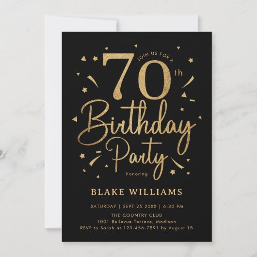 Invitation 70th Birthday Black Gold (Devant)