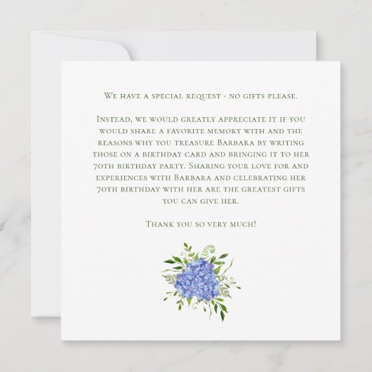 Invitation 70th Birthday Blue Hydrangeas Card Request (Dos)