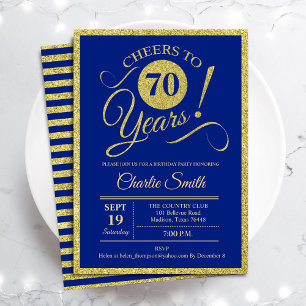 Invitation 70th Birthday Party - ANY AGE Royal Blue Gold