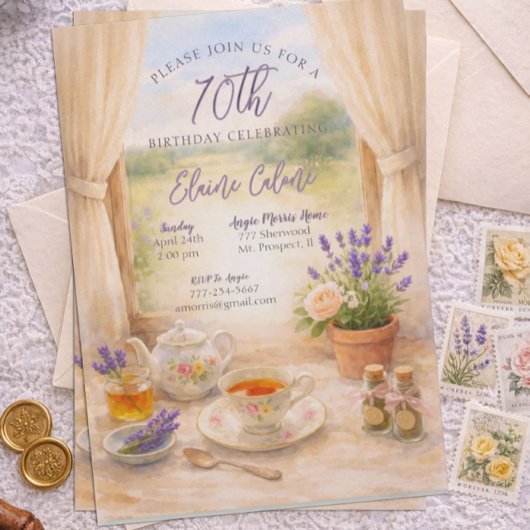 Invitation 70th Birthday Party - Delightful Tea Party
