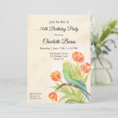 Invitation 70th Birthday Party Parakeet with Tulips  (Debout devant)