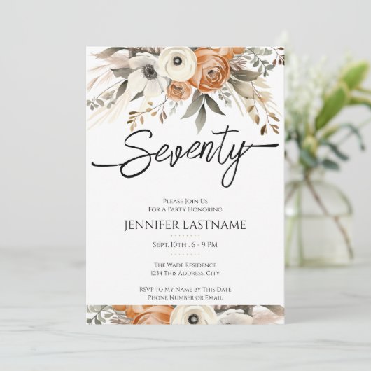 Invitation 70th Birthday Rustic Floral Fall (Debout devant)