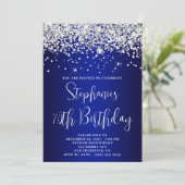 Invitation 70th Birthday Silver Glitter Royal Blue Navy Ombre (Debout devant)