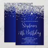 Invitation 70th Birthday Silver Glitter Royal Blue Navy Ombre (Devant / Derrière)