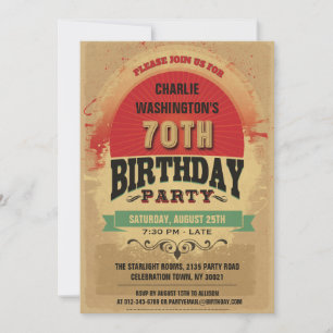 Invitation 70th Birthday Vintage Typography Grunge
