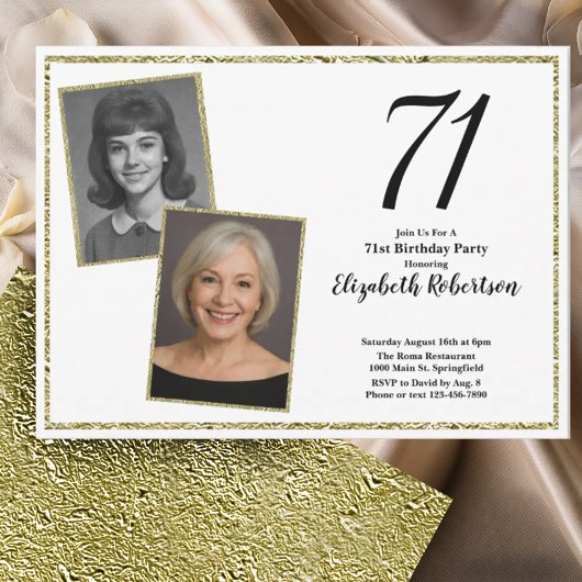 Invitation 70th Custom Photo White and Gold 