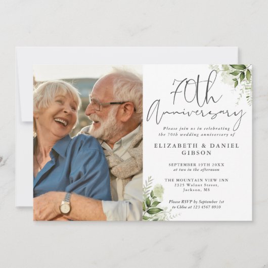 Invitation 70th Wedding Anniversary Floral Greenery (Devant)