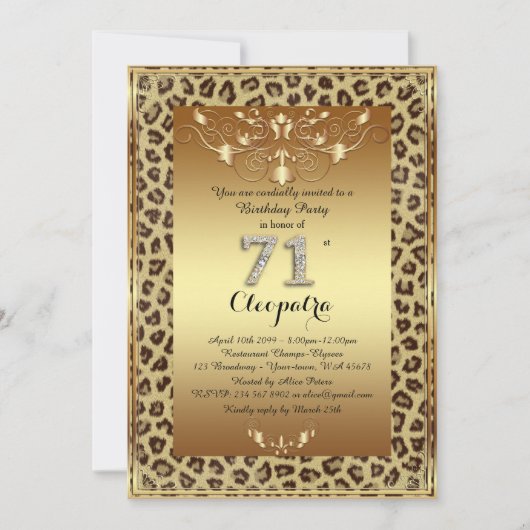 Invitation 71e, fête d'anniversaire 71e, or Royal Cheetah plu (Devant)