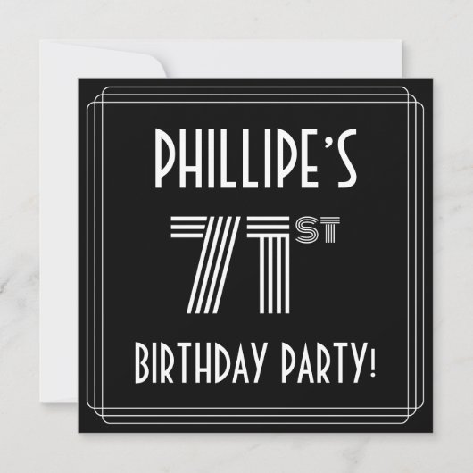 Invitation 71e fête d'anniversaire : Art Déco Style avec nom (Devant)