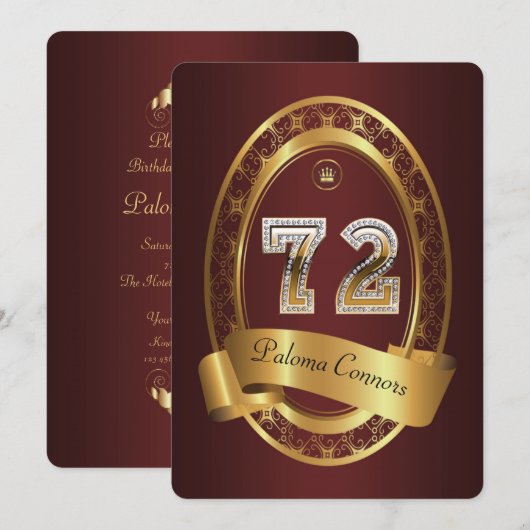 Invitation 72e, femme de fête d'anniversaire homme, couleur é (Devant / Derrière)