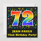 Invitation 72e fête d'anniversaire : Symboles de musique amus (Devant)