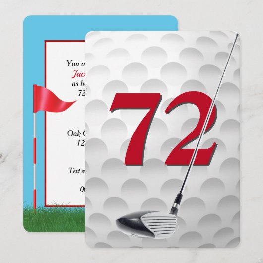 Invitation 72nd Birthday Golf Theme Party (Devant / Derrière)