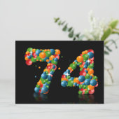 Invitation 74e fête d'anniversaire, avec bulles et balles (Debout devant)