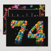 Invitation 74e fête d'anniversaire, avec bulles et balles (Devant / Derrière)