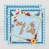 Invitation 74e fête d'anniversaire Fleurs d'invitation, papil (Devant / Derrière)