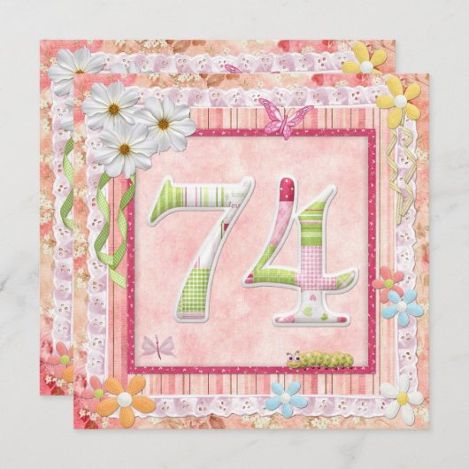 Invitation 74ème anniversaire style scrapbooking (Devant / Derrière)