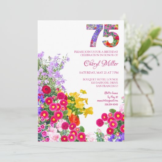 Invitation 75 Ans Elégant Jardin Floral - 75e Anniversaire (Debout devant)