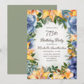 Invitation 75 ans Fleur Bleu Orange (Devant / Derrière)