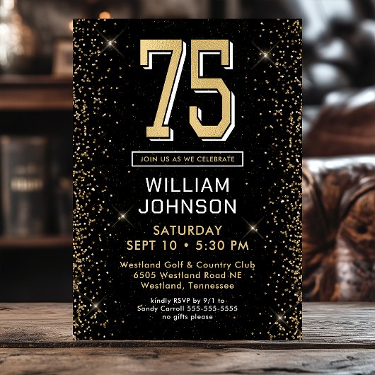 Invitation 75 ans Noir Moderne