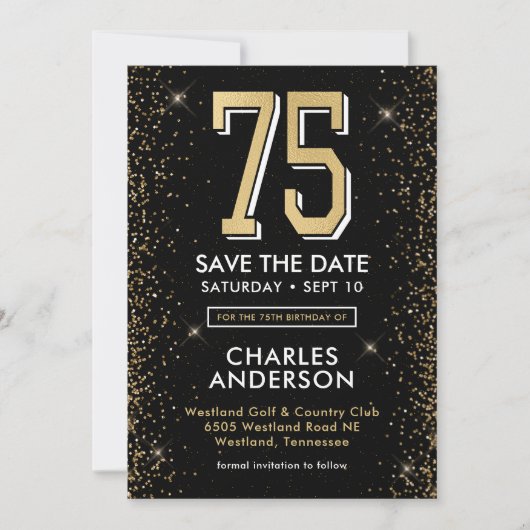 Invitation 75 ans Noir Moderne (Devant)