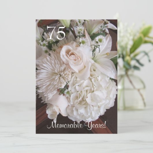 Invitation 75 Fête d'anniversaire/Fleur blanche élégante (Debout devant)