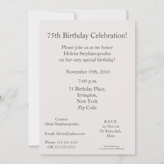 Invitation 75 Fête d'anniversaire/Fleur blanche élégante (Dos)