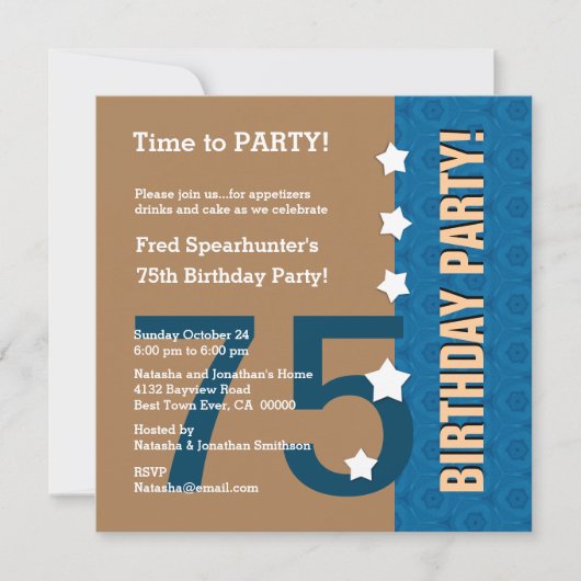 Invitation 75e anniversaire amusant pas sur la colline Z75C (Devant)