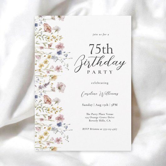 Invitation 75e anniversaire Aquarelle Fleur sauvage Floral