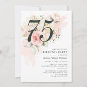 Invitation 75e anniversaire aquarelle florale vert rose (Devant)