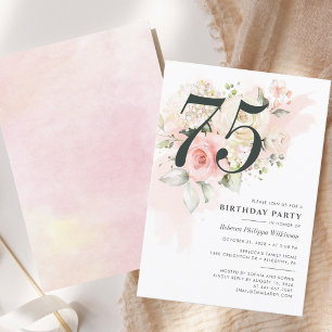 Invitation 75e anniversaire aquarelle florale vert rose
