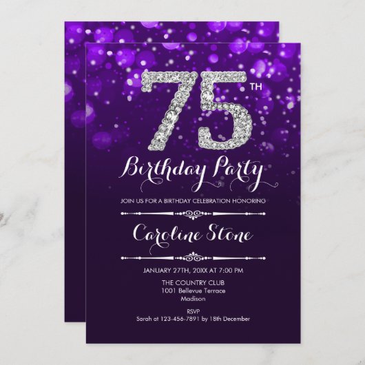 Invitation 75e anniversaire - Argent violet (Devant / Derrière)
