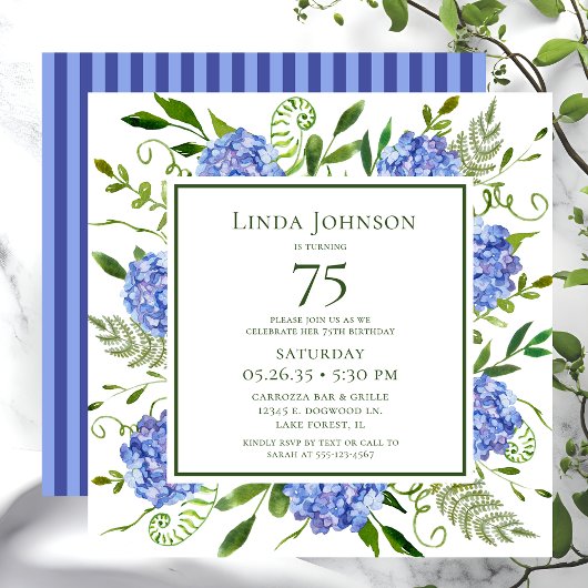Invitation 75e anniversaire Blue Hydrangeas