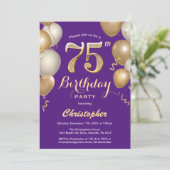 Invitation 75e anniversaire Confetti de ballons violet et or (Debout devant)
