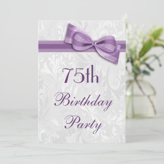 Invitation 75e anniversaire Damask and Faux Bow (Debout devant)