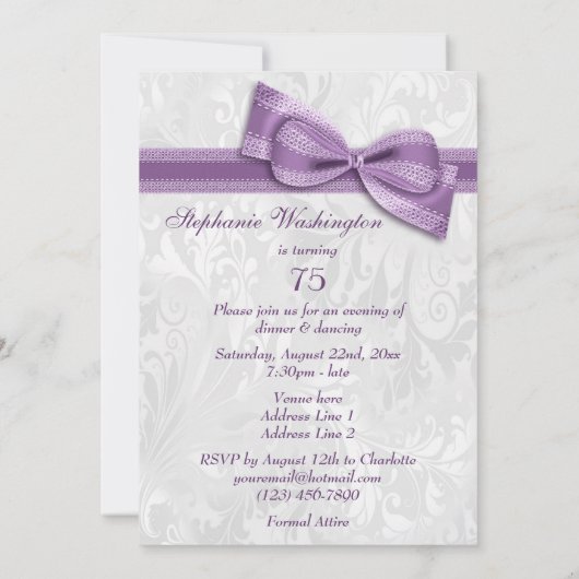 Invitation 75e anniversaire Damask and Faux Bow (Dos)