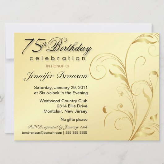 Invitation 75e anniversaire de la Surprise Party - Gold Flora (Devant)