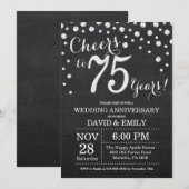 Invitation 75e Anniversaire de Mariage Ardoise Noir Argent (Devant / Derrière)