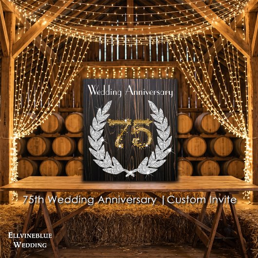 Invitation 75e anniversaire de mariage | Bois rustique et or