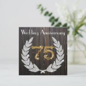 Invitation 75e anniversaire de mariage | Bois rustique et or (Debout devant)