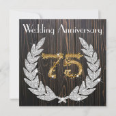 Invitation 75e anniversaire de mariage | Bois rustique et or (Devant)
