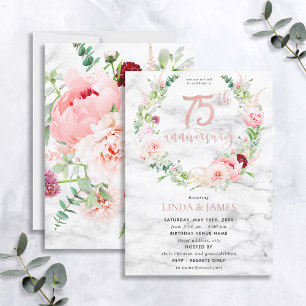 Invitation 75e Anniversaire de Mariage Élégante Rose Doré Flo