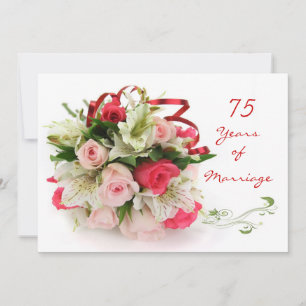 Invitation 75e anniversaire de mariage.  Roses et lys