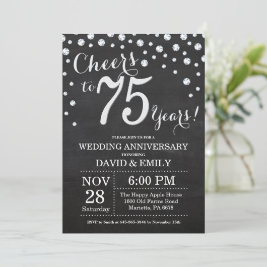 Invitation 75e anniversaire de mariage tableau noir argent (Debout devant)