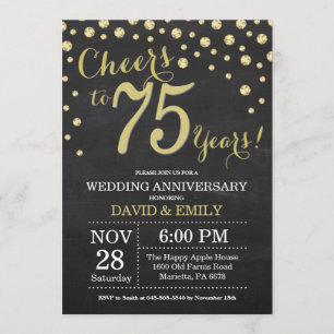 Invitation 75e anniversaire de mariage tableau noir et or