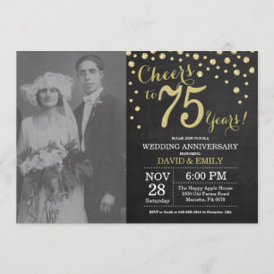 Invitation 75e Anniversaire de Mariage Tableau Noir et Or Cra