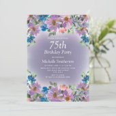 Invitation 75e anniversaire des femmes florales bleu violet (Debout devant)