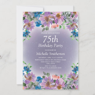 Invitation 75e anniversaire des femmes florales bleu violet